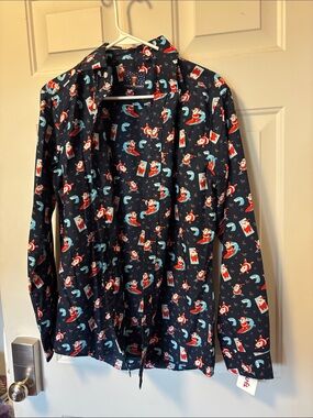 Men's Navy Holiday Print Dress Shirt - Santa Surf Pattern